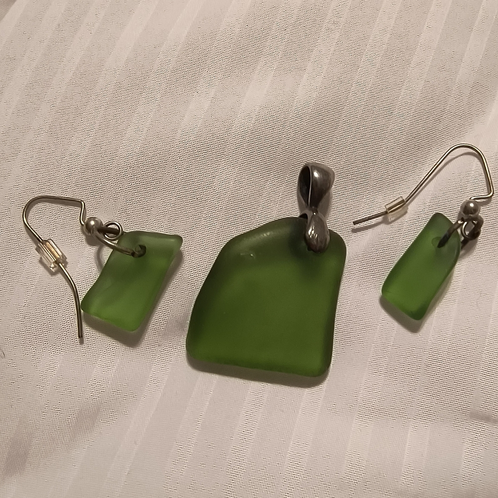 Green Sea Glass Jewelry Set